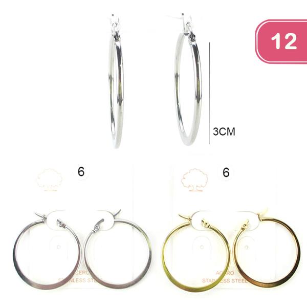 FASHION STAINLESS STEEL HOOP EARRING (12 UNITS)