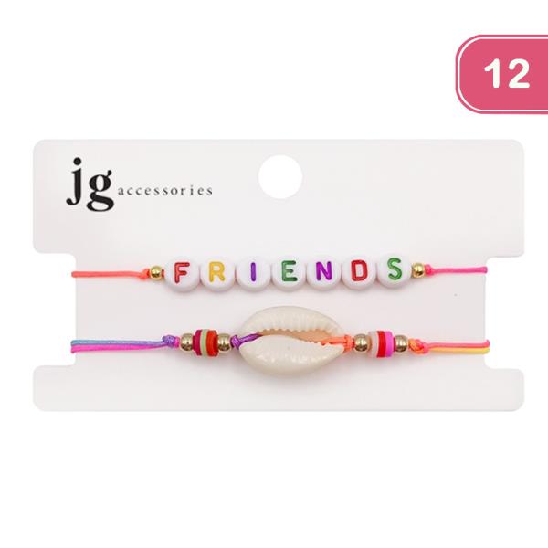 FASHION 2PAIR FRIEND/SHELL STRING BRACELET (12 UNITS)