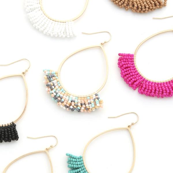 TEARDROP SEED BEADS TASSEL WIRE EARRINGS