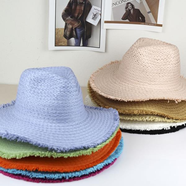 FRAYED SOLID STRAW HAT
