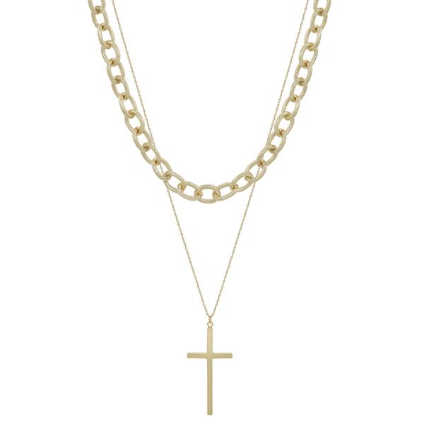 CROSS PENDANT 2 LAYERED SHORT NECKLACE
