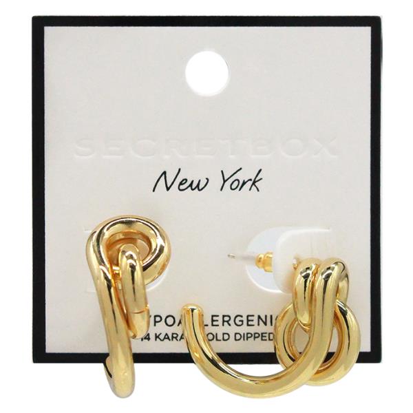 SECRET BOX WATER RESISTANT 14K GOLD DIPPED KNOT EARRING