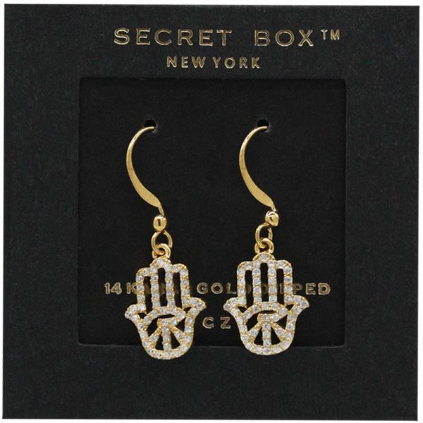 SECRET BOX 14K GOLD DIPPED HAMSA FISH HOOK EARRING