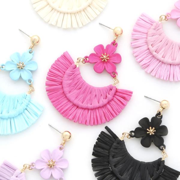 FLOWER RAFFIA FAN DANGLE EARRING
