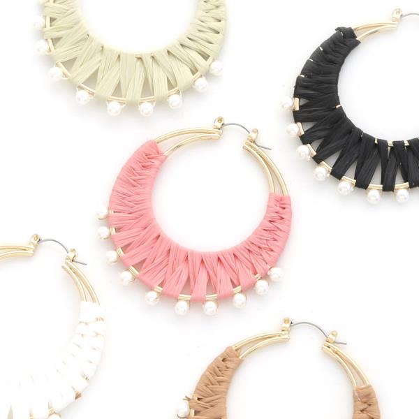 PEARL BEAD RAFFIA WRAPPED HOOP EARRING