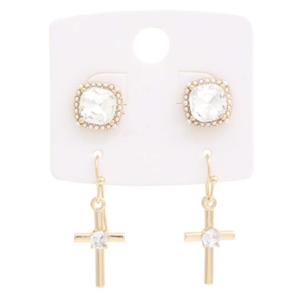 CRYSTAL CROSS EARRING SET