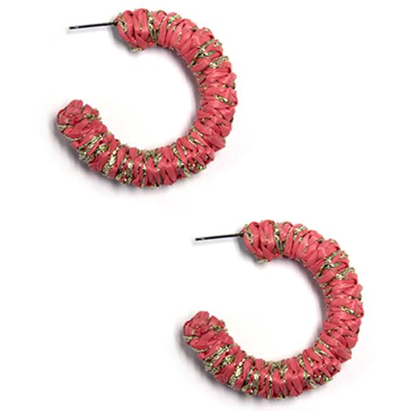 RAFFIA WRAPPED METALLIC THREAD OPEN HOOP EARRING