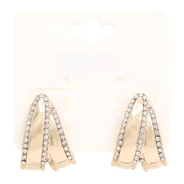 DOUBLE CURVE METAL RHINESTONE EARRING