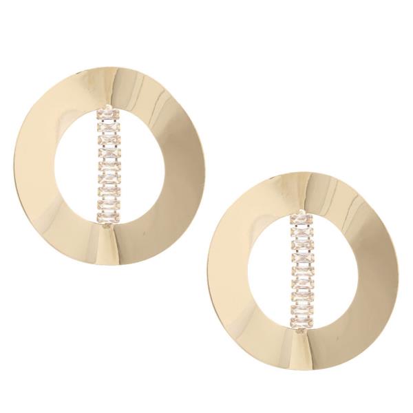 BENT ROUND METAL RHINESTONE BAR EARRING
