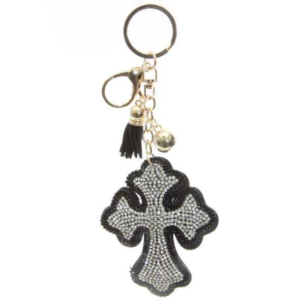 RHINESTONE CROSS DANGLE EARRING