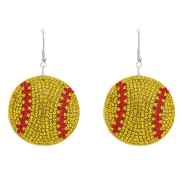 RHINESTONE BASEBALL DANGLE EARRING
