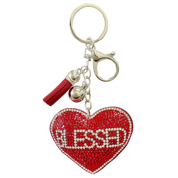 RHINESTONE BLESSED HEART KEYCHAIN WITH TASSEL