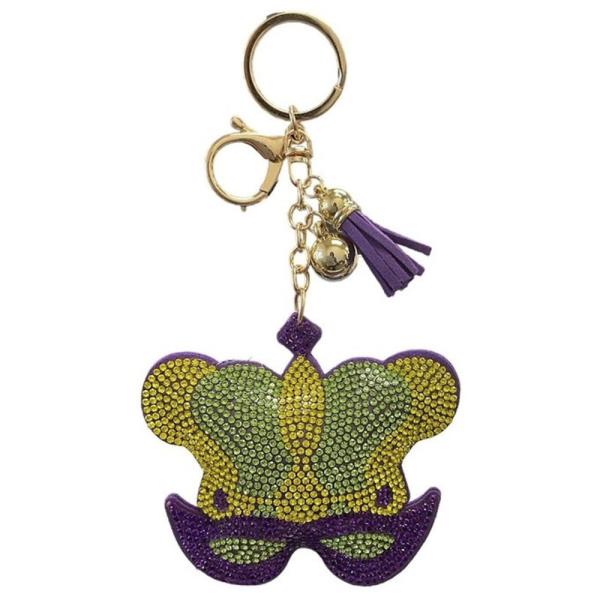 RHINESTONE MARDI GRAS HAT KEYCHAIN WITH TASSEL