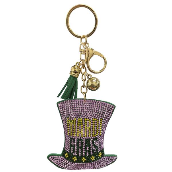 RHINESTONE MARDI GRAS HAT KEYCHAIN WITH TASSEL