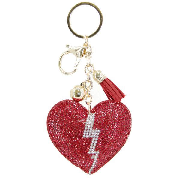 RHINESTONE THUNDER HEART KEYCHAIN WITH TASSEL