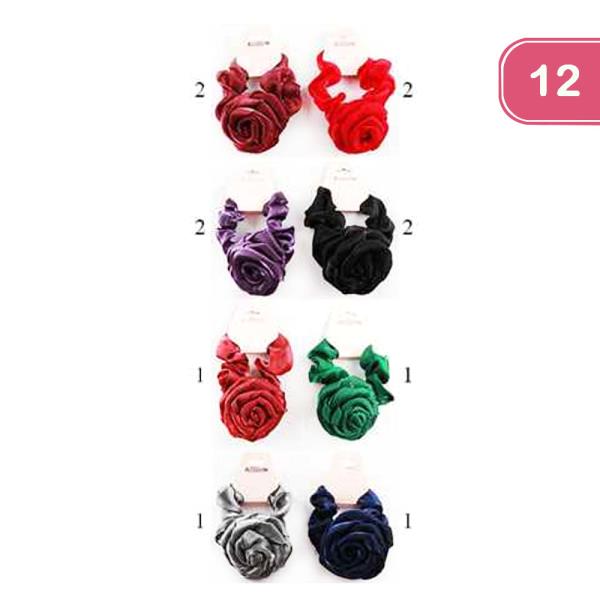 FASHION ROSE SATIN HAIR SCRUNCHIE (12 UNITS)