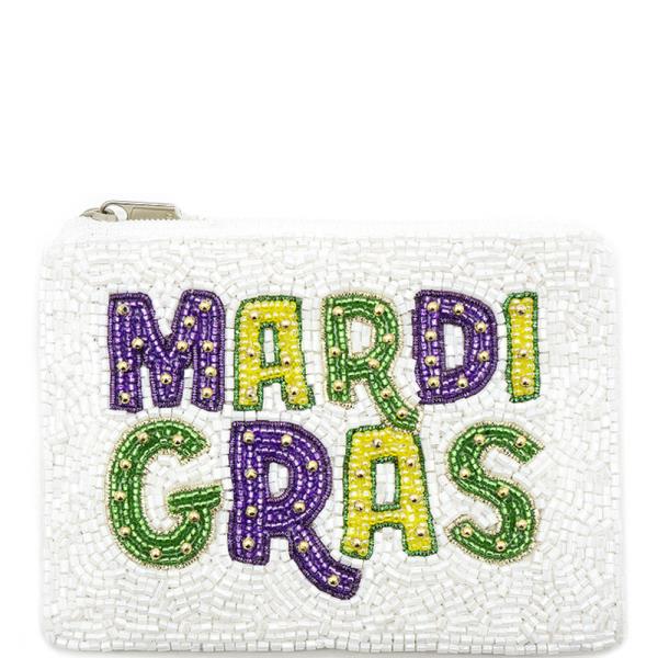 SEED BEAD MARDI GRAS COIN PURSE BAG