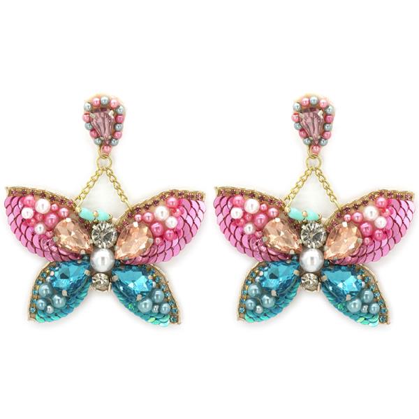 PEARL SEQUIN STONE BUTTERFLY DANGLE EARRING