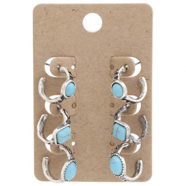 WESTERN TURQUOISE BEAD ASSORTED OPEN HOOP EARRING