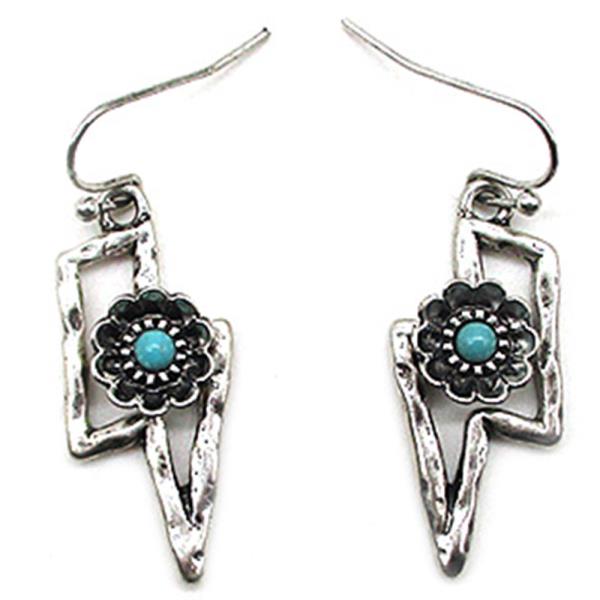 LIGHTNING BOLT FLOWER METAL DANGLE EARRING