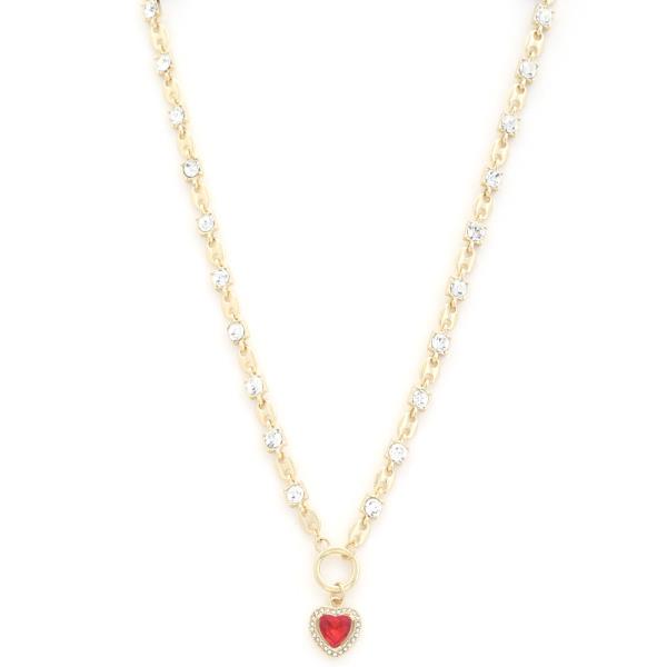 HEART CHARM RHINESTONE METAL NECKLACE