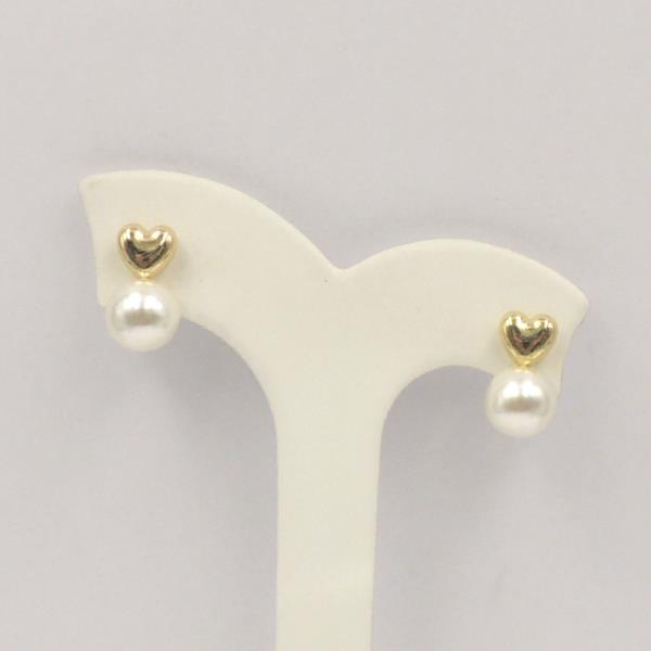 METAL HEART STUD PEARL DROP EARRING