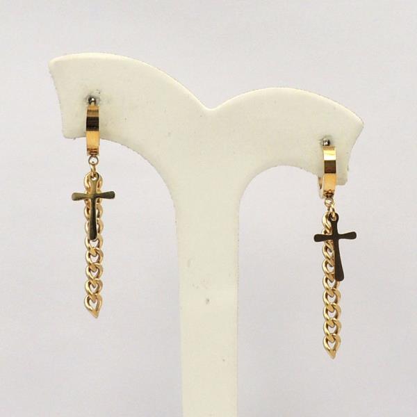 CROSS AND CHAIN DROP HUGGIE EARRING