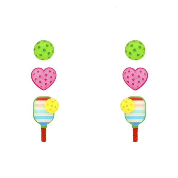 SPORT PICKLEBALL STUD EARRING 3 PAIR SET