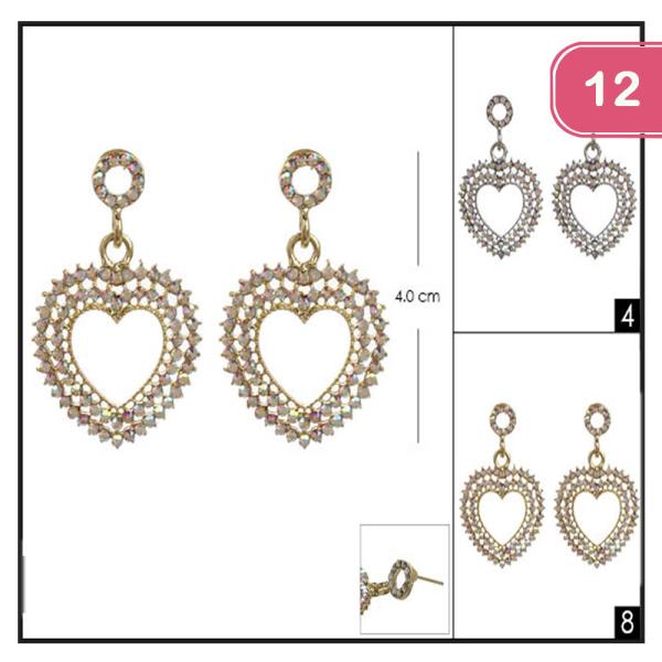 FASHION  DOUBLE ROW RHINESTONE HEART EARRINGS (12 UNITS)