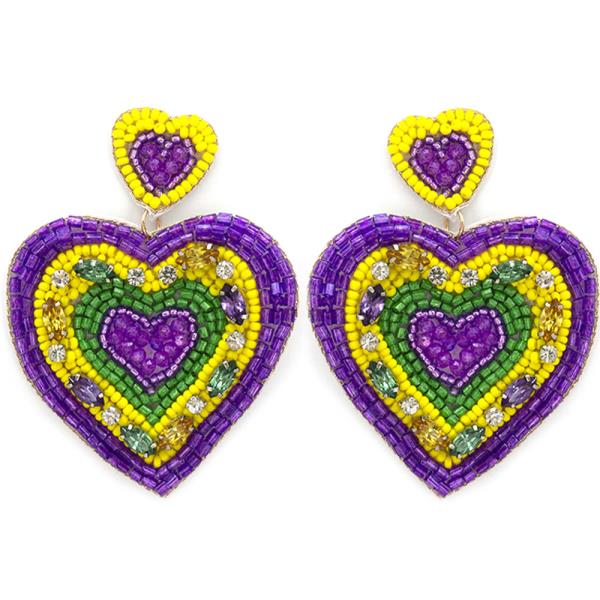 SEED BEAD RETRO HEART EARRINGS