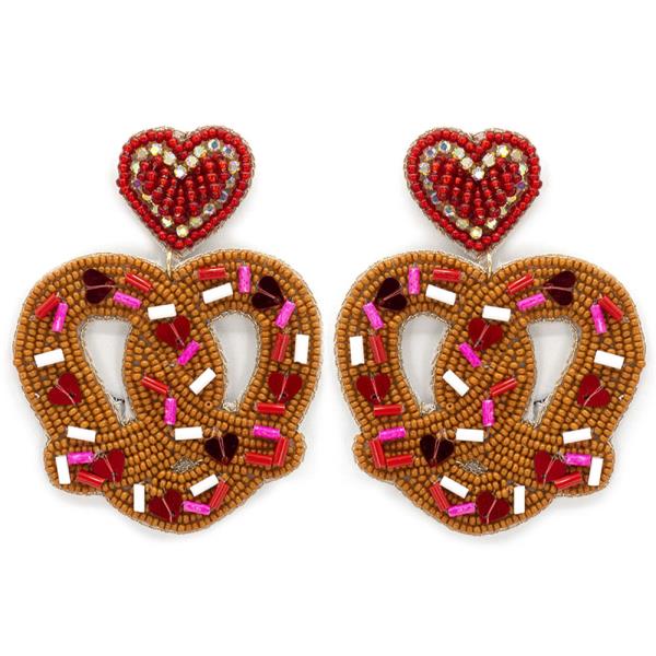 SEED BEAD HEART PRETZEL EARRING