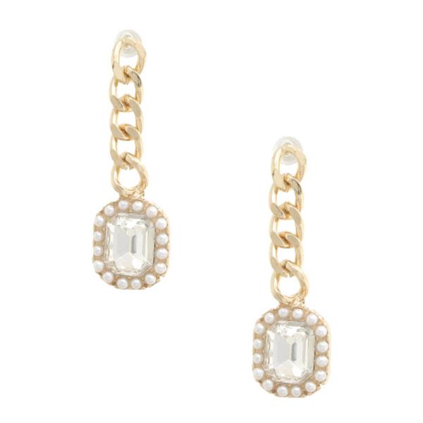 RHINESTONE PEARL METAL EARRING