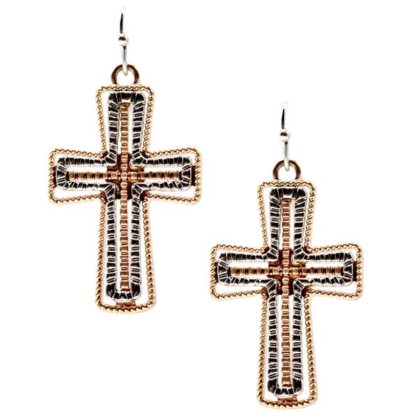 METAL 2 TOWN MIX CROSS DANGLE EARRING