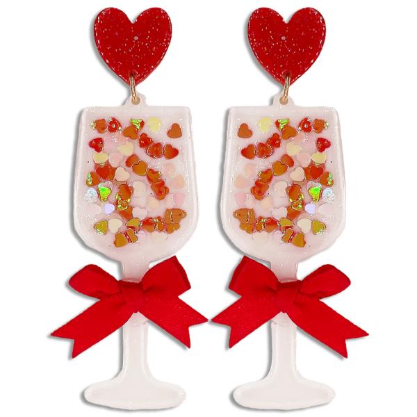 ACETATE VALENTINE`S DAY WINE GLASS POST EARRING