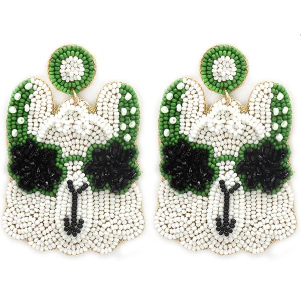 SEED BEAD ST. PAT LLAMA POST EARRING