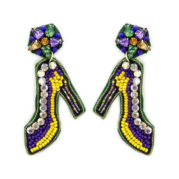 SEED BEAD MARDI GRAS STILETTO POST EARRING
