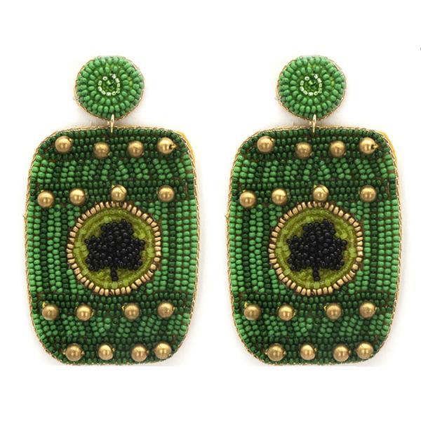 SEED BEAD BARREL W CLOVER POST EARRING
