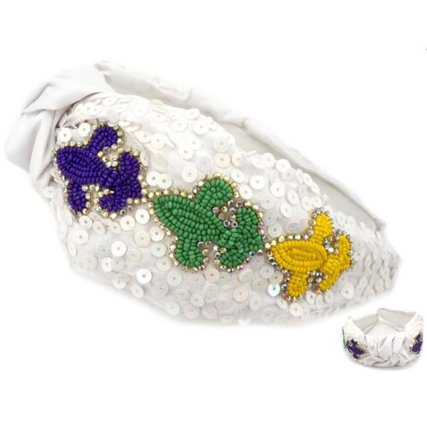 SEED BEAD SEQUIN FLUER DE LIS HEADBAND