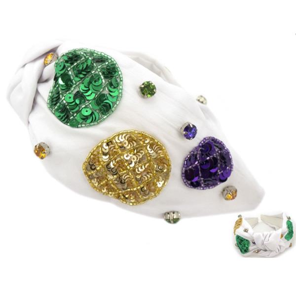 RHINESTONE SEQUIN MARDI GRAS COLORS HEADBAND