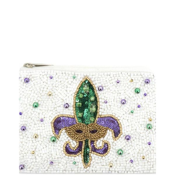BEAD FLEUR DE LIS MARDI GRAS COIN BAG