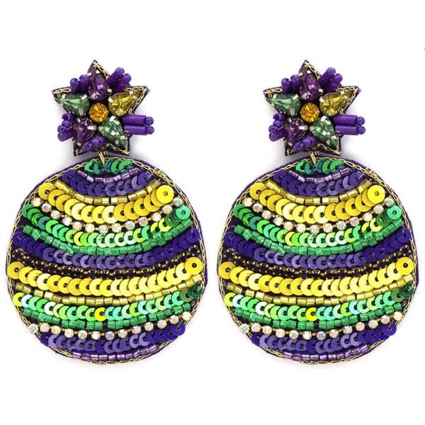SEQUIN MARDI GRAS BALL POST EARRING