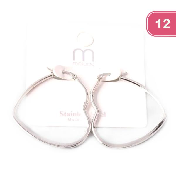HEART HOOP STAINLESS STEEL EARRING (12 UNITS)