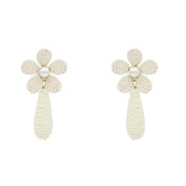 RAFFIA FLOWER DANGLE DROP EARRING