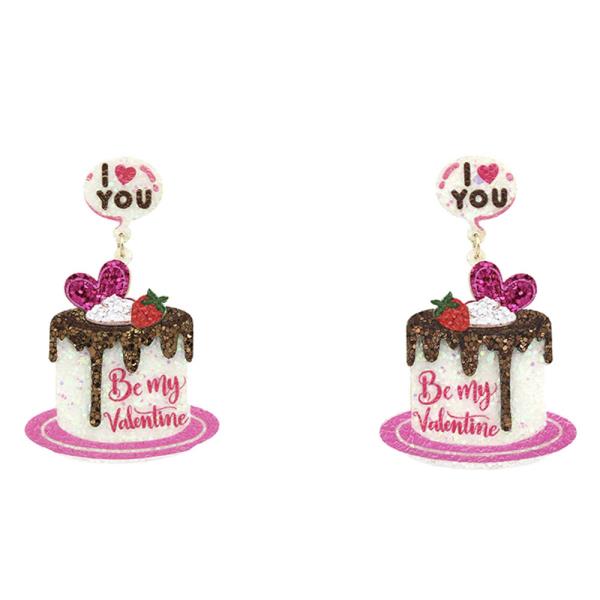 BE MY VALENTINE CAKE GLITTER LEATHER EARRING