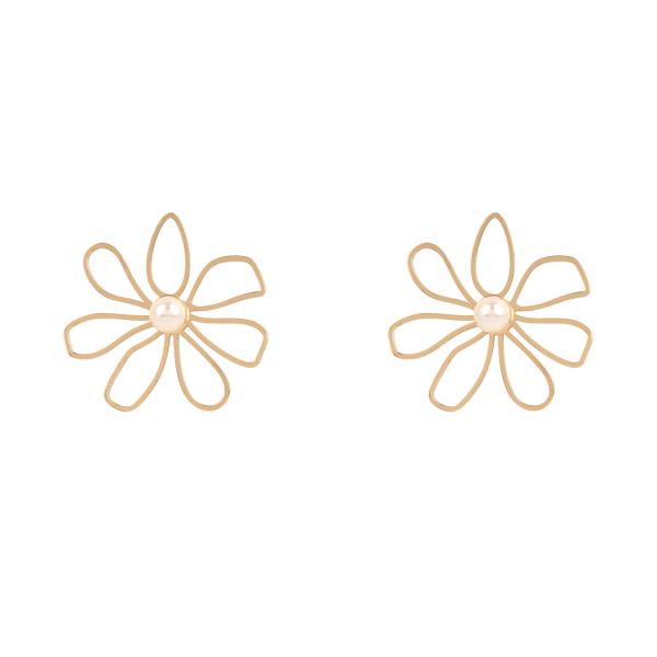METAL PEARL COLOR COATING FLOWER POST EARRING