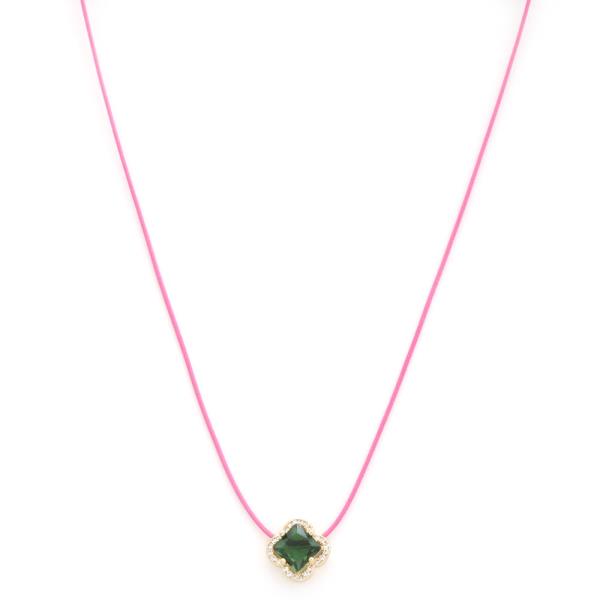 CLOVER CHARM RHINESTONE CORD NECKLACE