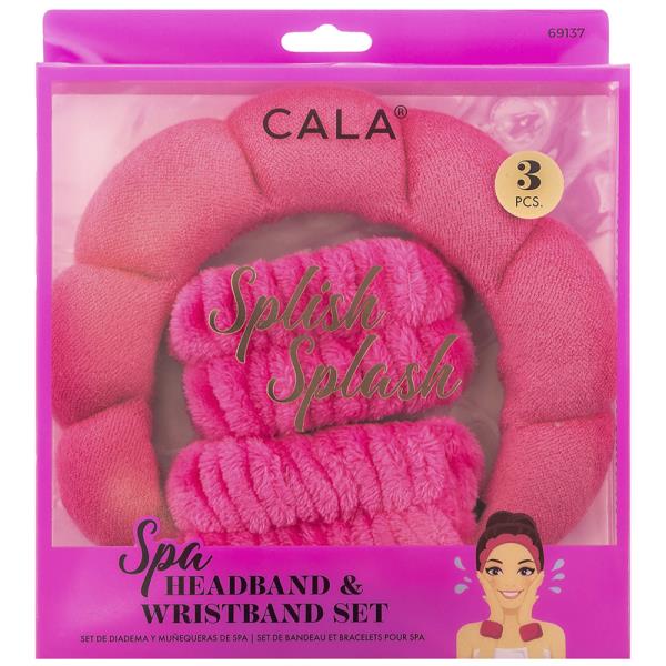 CALA SPA HEADBAND AND WRISTBAND SET HOT PINK