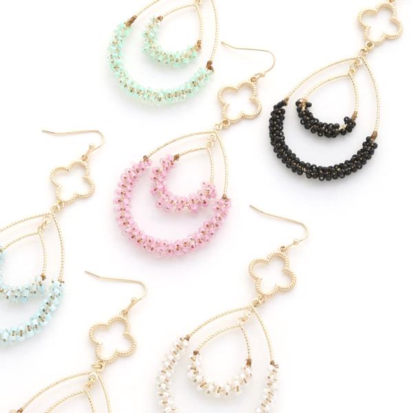 CLOVER DOUBLE TEARDROP BEADED DANGLE EARRING