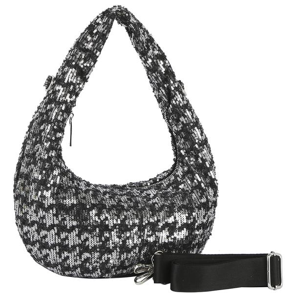 FASHION SEQUIN DESIGN ZIPPER DENIM SHOULDER BAG WITH STRAP