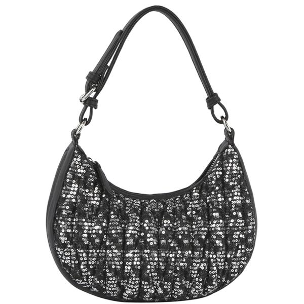STYLISH SEQUIN DESIGN DENIM ZIPPER SHOULDER BAG